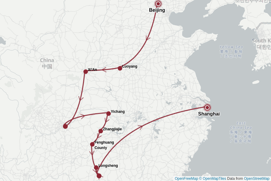 Itinerary Map image for Chinarundreise mit Naturwunder Zhangjiajie