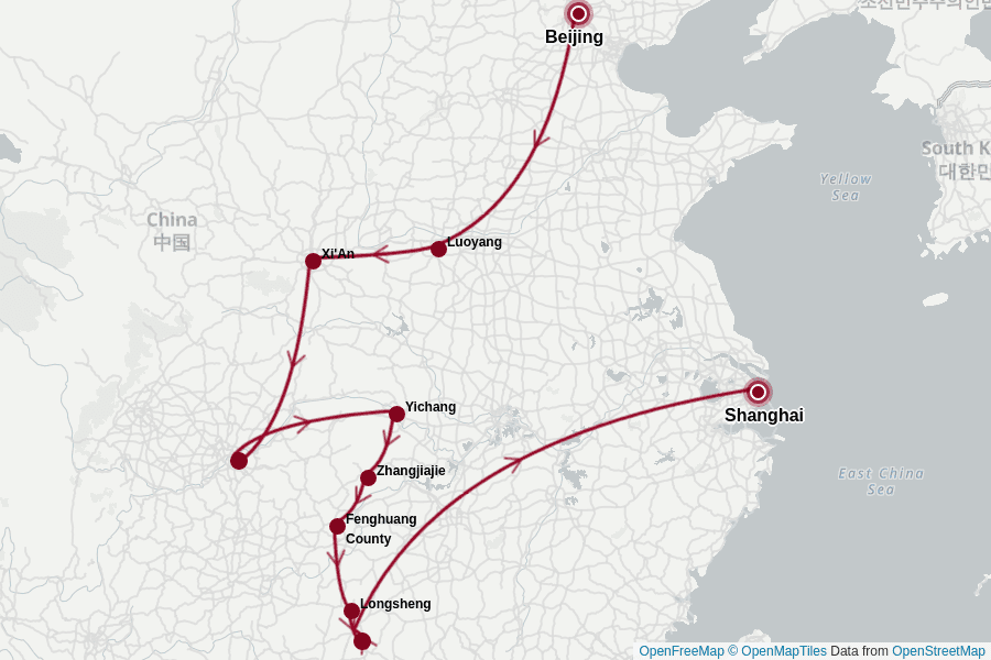 Itinerary Map image for Chinarundreise mit Zhangjiajie