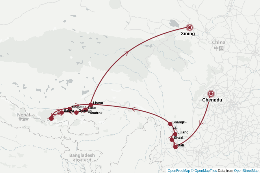 Itinerary Map image for Tibet und Yunnan
