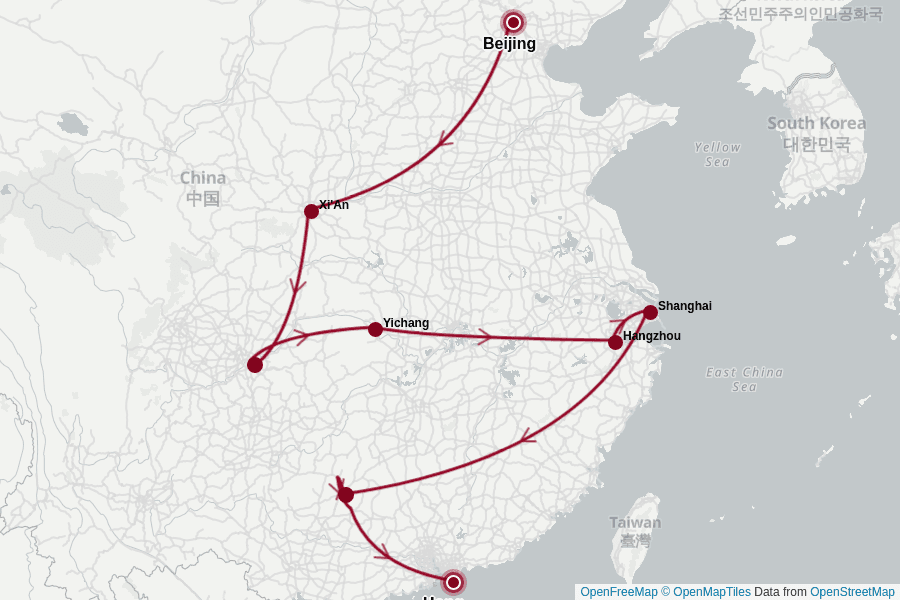Itinerary Map image for China von Peking bis Hongkong