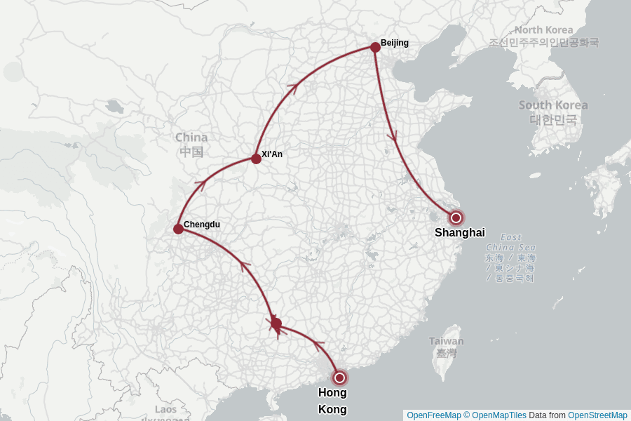 Itinerary Map image for China mit Hongkong Kompakt 