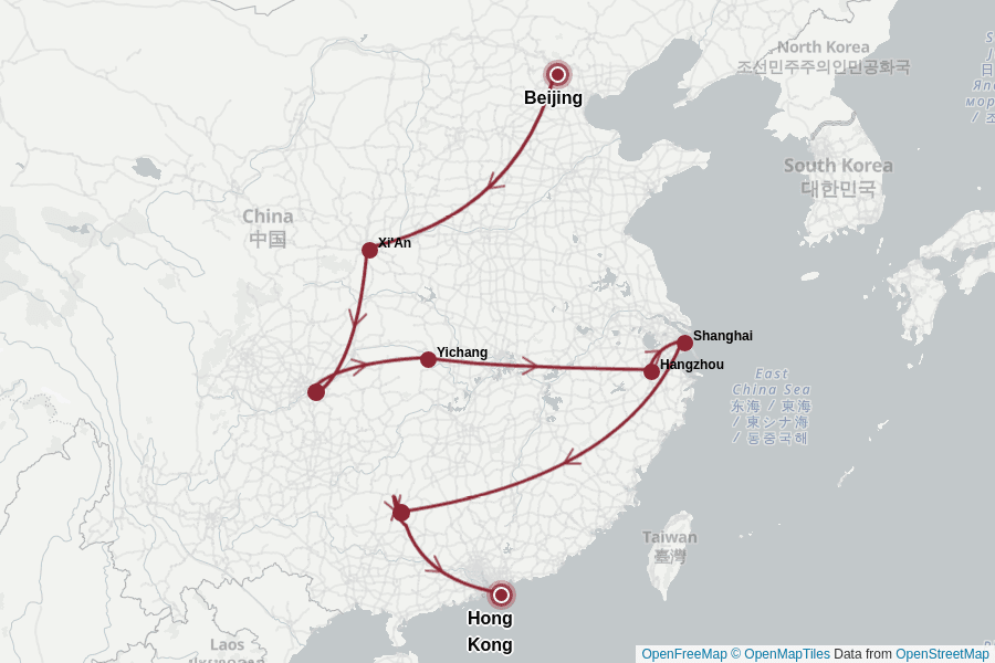 Itinerary Map image for China von Peking bis Hongkong