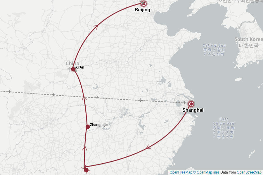 Itinerary Map image for China Highlights mit Zhangjiajie