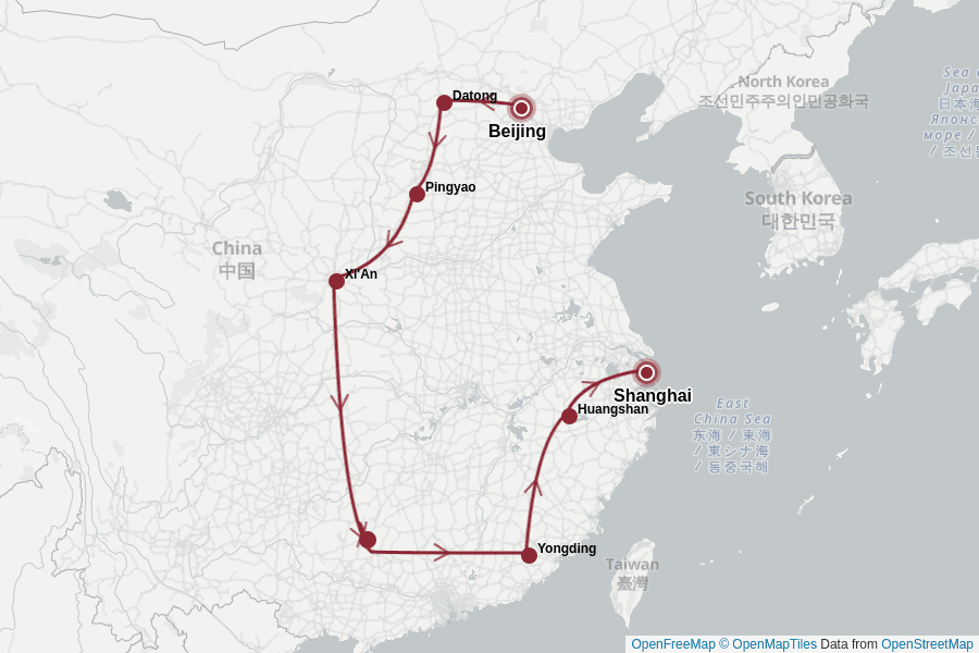 Itinerary Map image for Entdecken Sie China auf eine andere Weise