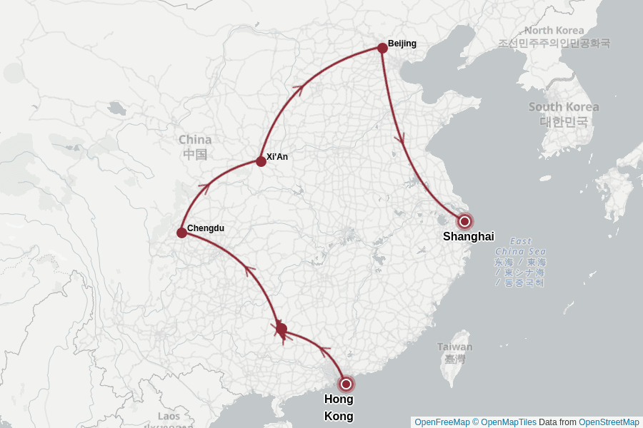 Itinerary Map image for China mit Hongkong Kompakt 