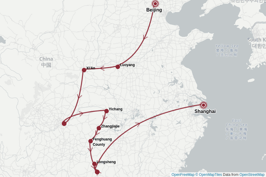 Itinerary Map image for Chinarundreise mit Naturwunder Zhangjiajie