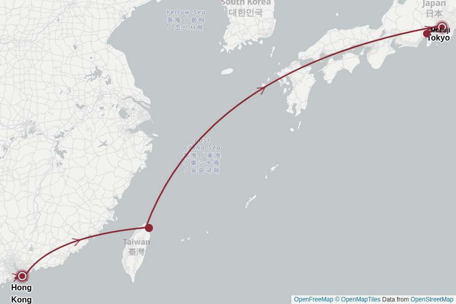 Itinerary Map image for China, Japan & Taiwan Highlights (14T)
