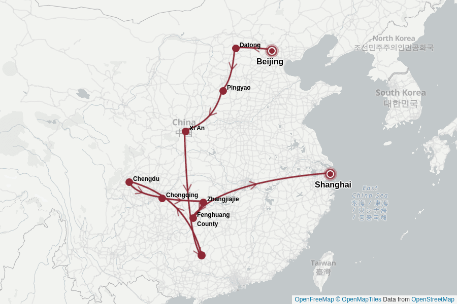 Itinerary Map image for Das große Abenteuer: China von Nord nach Süd