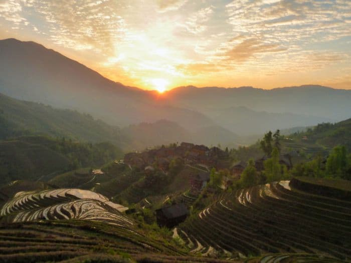 Sunrise at Rice Terraces in Longsheng