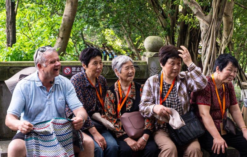Meeting locals in Fengdu Ghost town